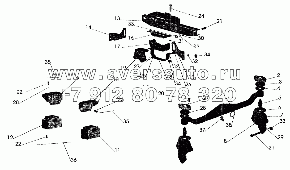 Крепление двигателя на автомобилях МАЗ-533605, МАЗ-630305 с двигателем 238ДЕ2